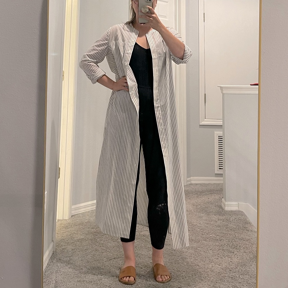 Jenni Kayne Striped long dress Sz M long sleeve button front cotton blend white